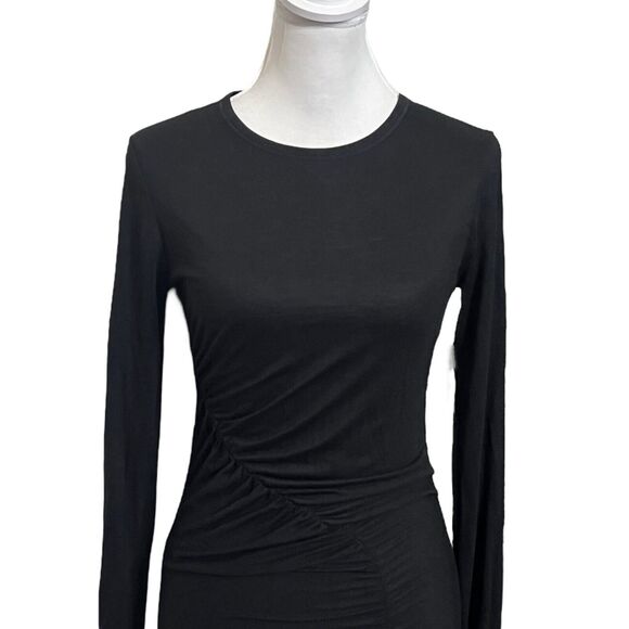 Ninety Percent NWT Hyachinth Midi Dress Women’s Small Black Ruched Long Sleeve - Picture 3 of 12